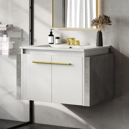 YITAHOME Bathroom Vanity 24 Inch White Soft-Closing Double Extra Large Doors Bathroom Floating Modern Vanity