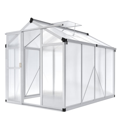 GarveeLife 6x8 FT Greenhouse - Large Aluminum Greenhouses for Outdoors, Heavy Duty Polycarbonate Greenhouse with Roof Vent&Ground Nails, Walk-in Green houses for Garden, Backyard, Patio, Easy Assembly