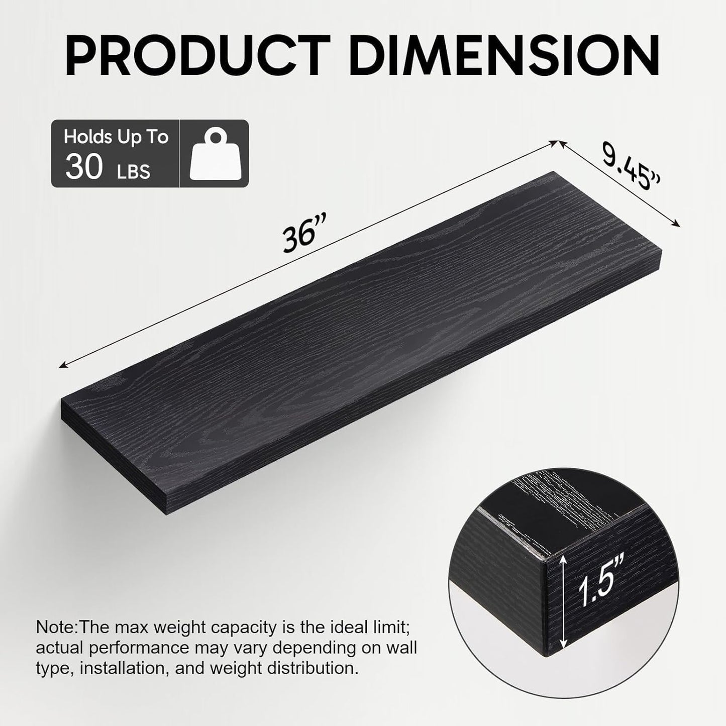 BAYKA Floating Wall Shelves - 36-Inch Rustic Wood Design for Home & Office | Set of 2 (Black)