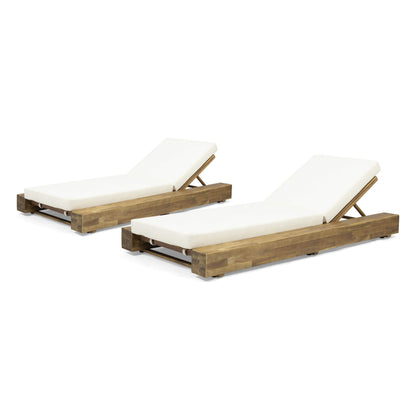 Christopher Knight Home Tory Acacia Wood Chaise Lounge Chair Outdoor Set of 2, Adjustable Backrest Sun Lounger Recliner, Patio Outdoor Chaise Lounge with 4" Thick Water-Resistant Cushions, Teak+Cream