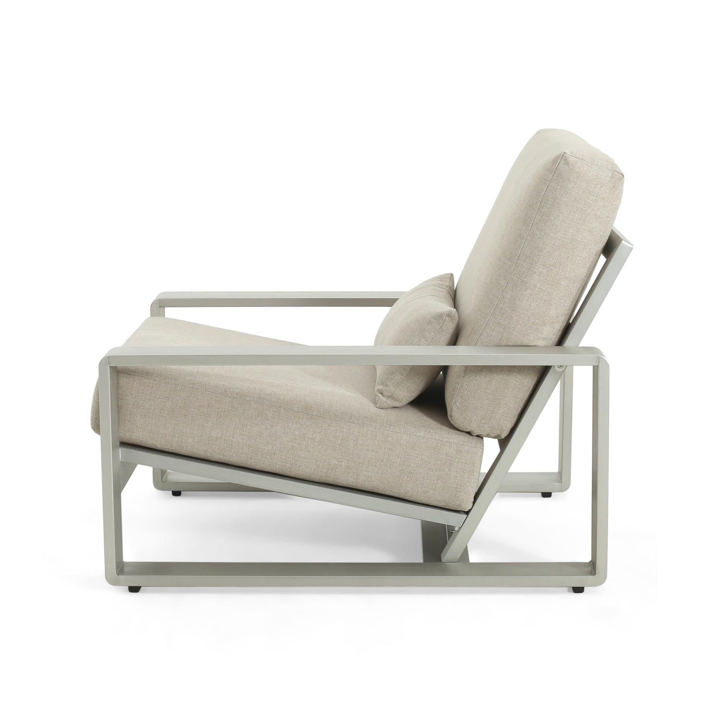 Christopher Knight Home Aspen Aluminum Outdoor Club Chair Set of 2, Lounge Chair Outdoor with Cushions, Indoor Metal Accent Chair, Tilt Backrest Recliner for Backyard, Garden, Balcony, Silver+Beige