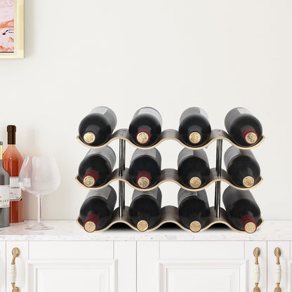 Bellglee 12 Bottles Wine Racks Countertop for Shelf, 3-Tier Wooden Wine Bottle Holder Stand, freestanding Wine Storage for Inside Cabinet Organizer for Home Décor, Bar and Pantry