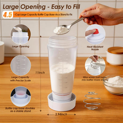 Pancake Batter Dispenser Bottle Kit with 7 Accessories, 1000ml Silicone Squeeze Pancake Mixer Bottle with Whisk Ball and Stand Base, Pancake Shaker Bottles for Cupcakes Muffins Waffle Crepes(2pack)