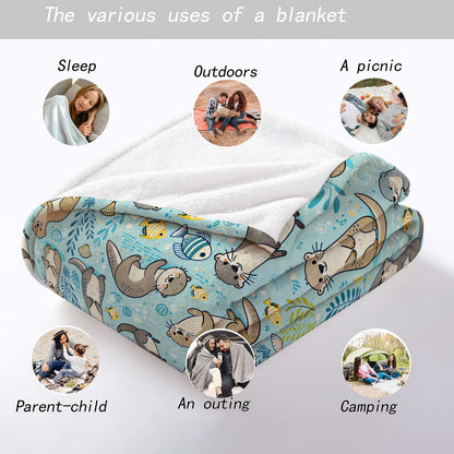 MIEPOS Cute Otter Throw Blanket - 50x60in,Ultra Soft, Cozy Lightweight Flannel,Sea Otters Ocean Blankets - Gifts for Kids & Nature Lovers,for Couch Travel,Home Living Room Decor