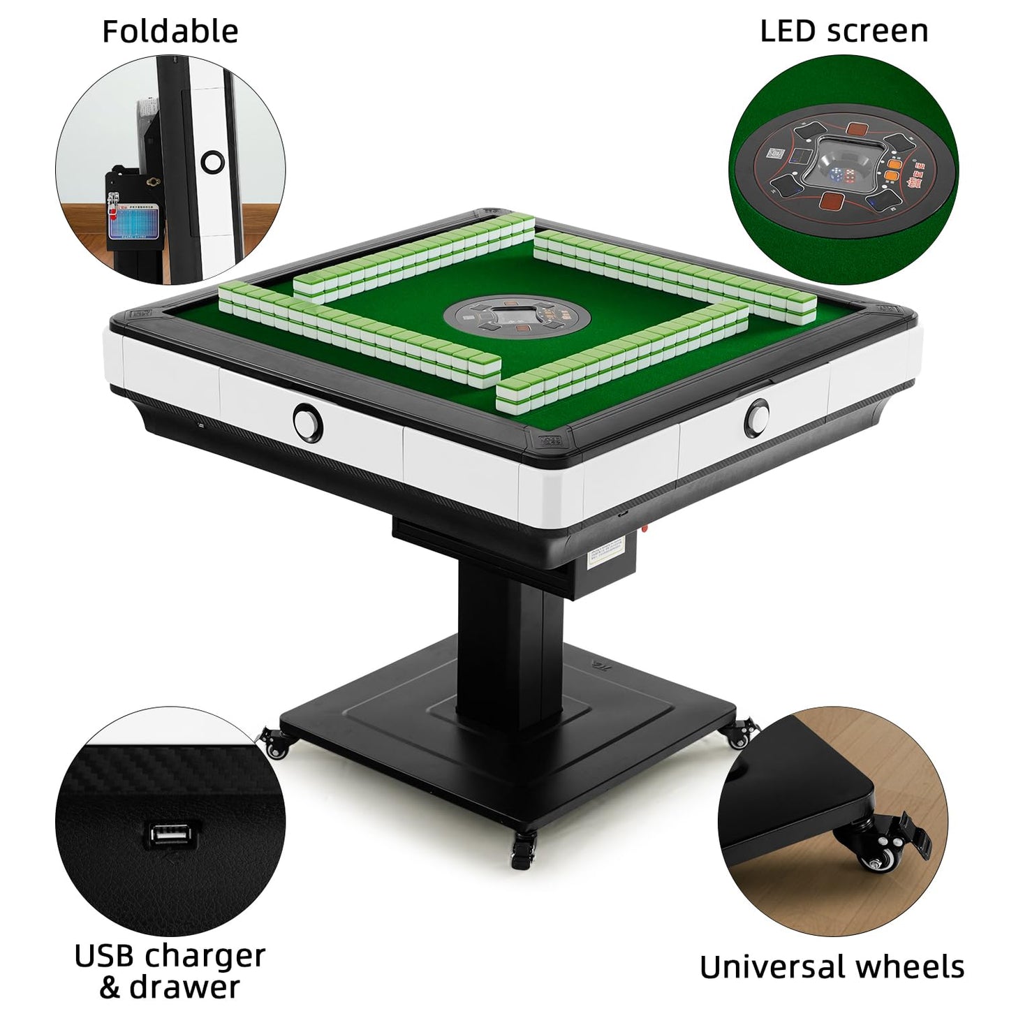 TREZHILU Chinese Mahjong Table Automatic,No Numbered Tiles,with 2 Sets of 42mm 144 Tiles,Automatic Mahjong Table Suitable for Home & Outdoor Leisure, Gifts for Chinese Players