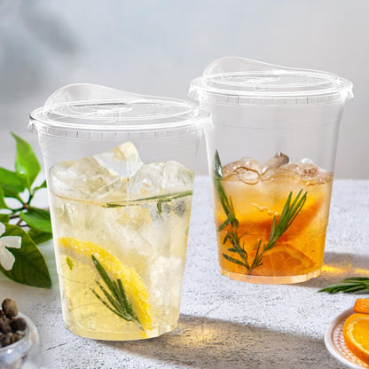 Dealusy 100 Pack - 16 oz Clear Plastic Cups with Lids, Sturdy & Food Safe Iced Coffee Cups with lids, Disposable Plastic Smoothie Cups for Cold Drinks, Sip Lids
