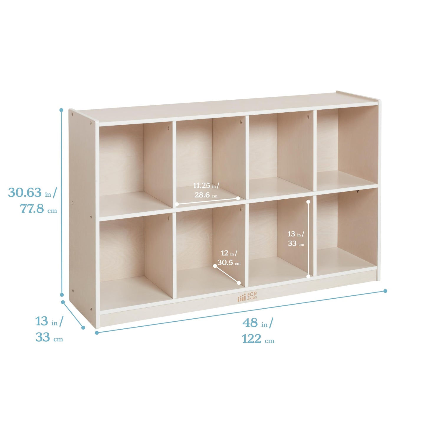 ECR4Kids 8-Compartment Mobile Backpack Storage Cabinet, Classroom Furniture, White Wash