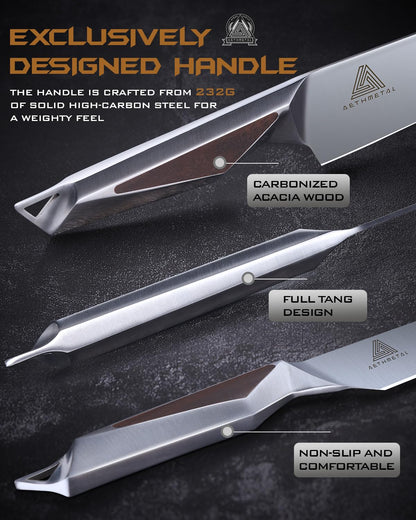 AETHMETAL 8 Inch Chef Knife, Full-Metal Kitchen Knife with Ergonomic Handle, High-Carbon Stainless Steel Chef’s Knife for Home & Pro Cooking, Precision Cutting, Gift-Ready Packaging