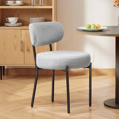 DUMOS Dining Chairs Set of 6, Mid Century Modern Chair Round Upholstered Curved Backrest, Kitchen Vanity Living Room Chairs with Black Metal Legs，Light Grey