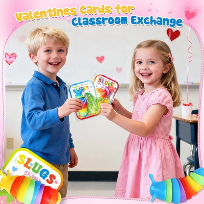 AuroTops Valentines Day Cards for Kids,24 Pack Cute Keychains Bulk Sensory Slug Fidget Toys with Valentines Cards for Boys & Girls Valentine's Day Classroom Gift Exchange,Kids Party Favors