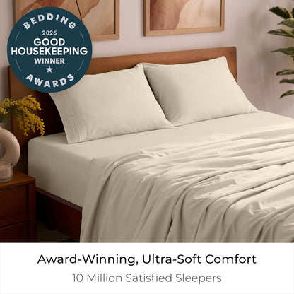 Mellanni Full Sheets Set - 4 PC Hotel Luxury Bedding | Extra Soft, Cooling & Stain Resistant (Beige)