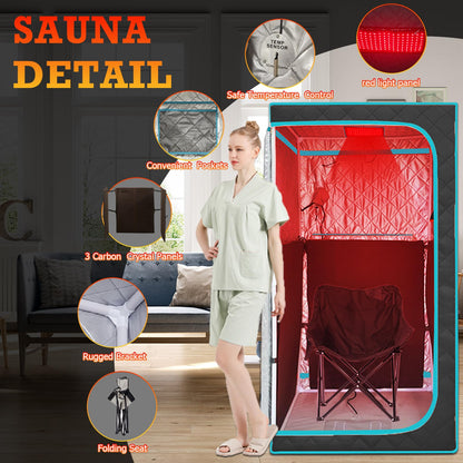 AURGOD Portable Infrared Sauna for 1 Person, Red Light Therapy Full Size Home Sauna Box with Premium Dry Heating, Remote Temperature Control, Heated Foot Pad & Reinforced Folding Chair
