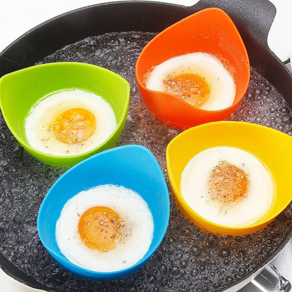 Silicone Egg Poacher Cups with Ring Standers, Egg Boiler Mold Cup for Microwave Air Fryer Stovetop Cooking, Non-Stick, BPA-free, Set of 4