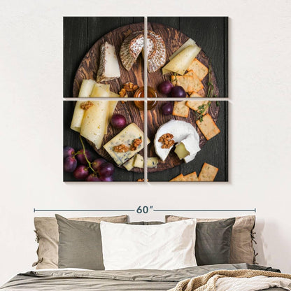 ElephantStock - Cheese Charcuterie Board Wall Art - Square Multi Panel Canvas - 4 Piece Dining Room Wall Decor - Photography Food And Drink Multi Piece Wall Art - Gray And Brown Decor - 45" x 45"