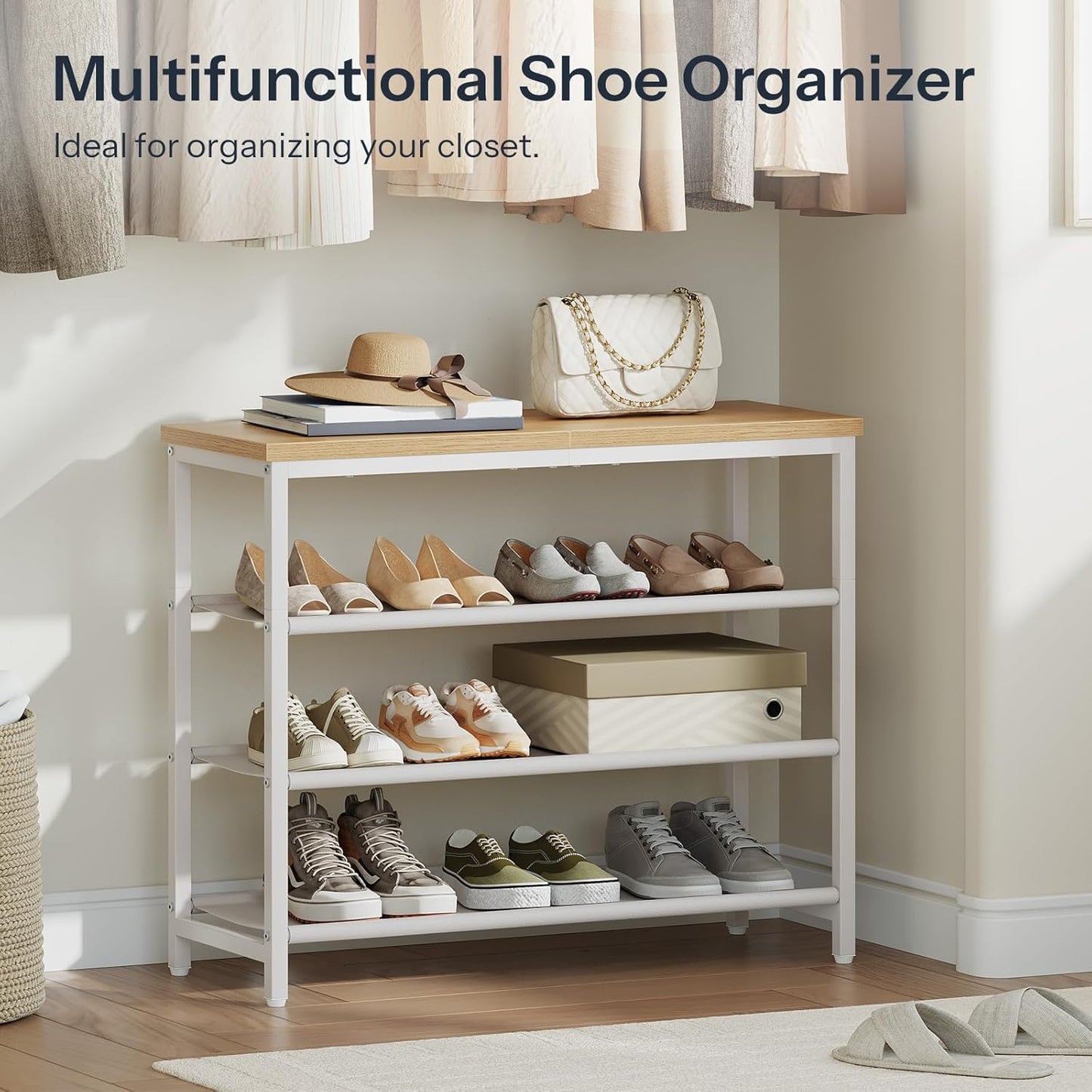3 4-Tier Closet 9-12 WN94XJ01 HOOBRO Shoe Rack with PU Shelves, Shoe Storage Organizer for and Entryway, Holds Pairs