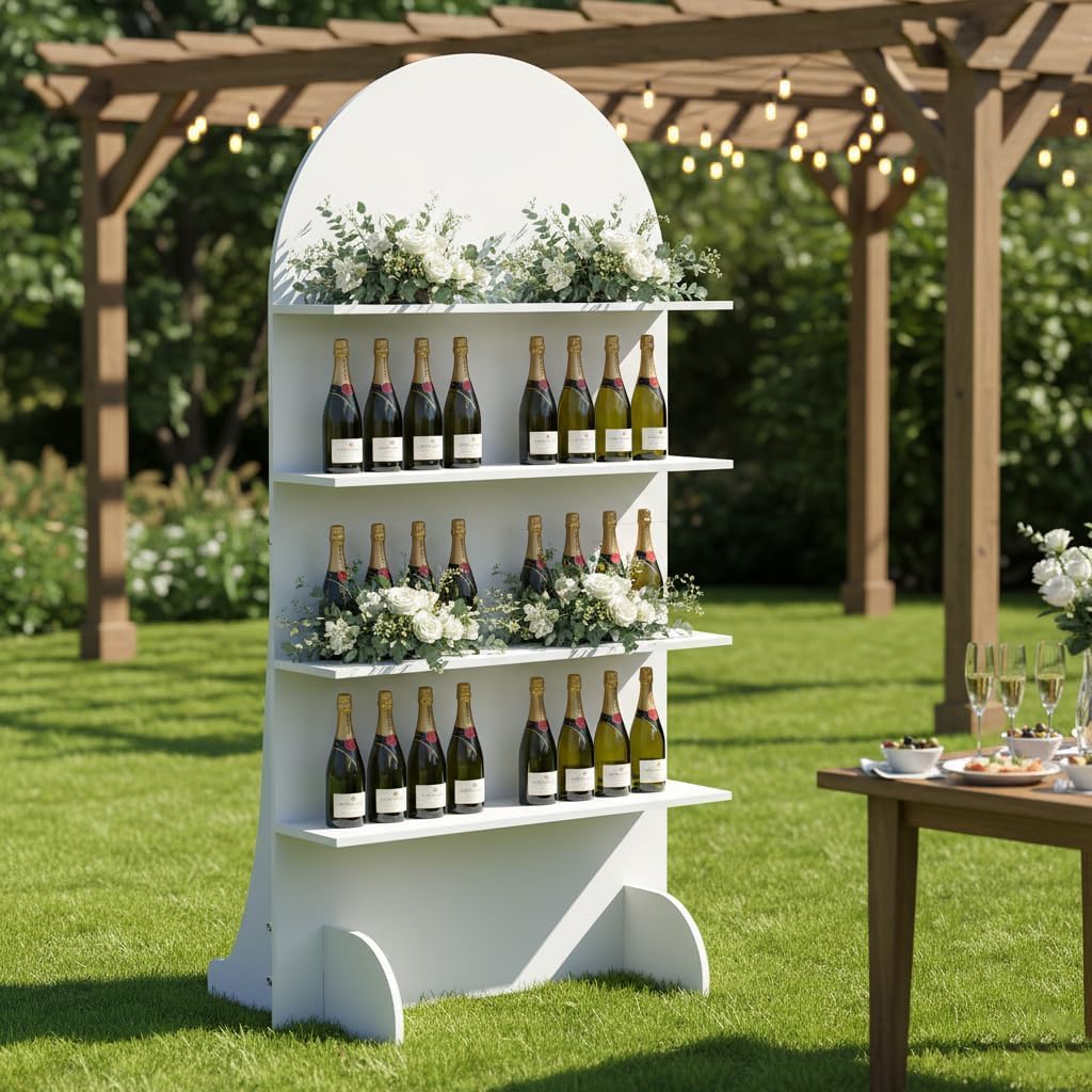6FT Wooden Wedding Gift Display Arch, Original Design 4-Tier Party Favor, Cupcake & Drink Shelf Backdrop, Champagne Wall for Reception, Ceremony, Baby Shower & Birthday Parties, Easy Assembly