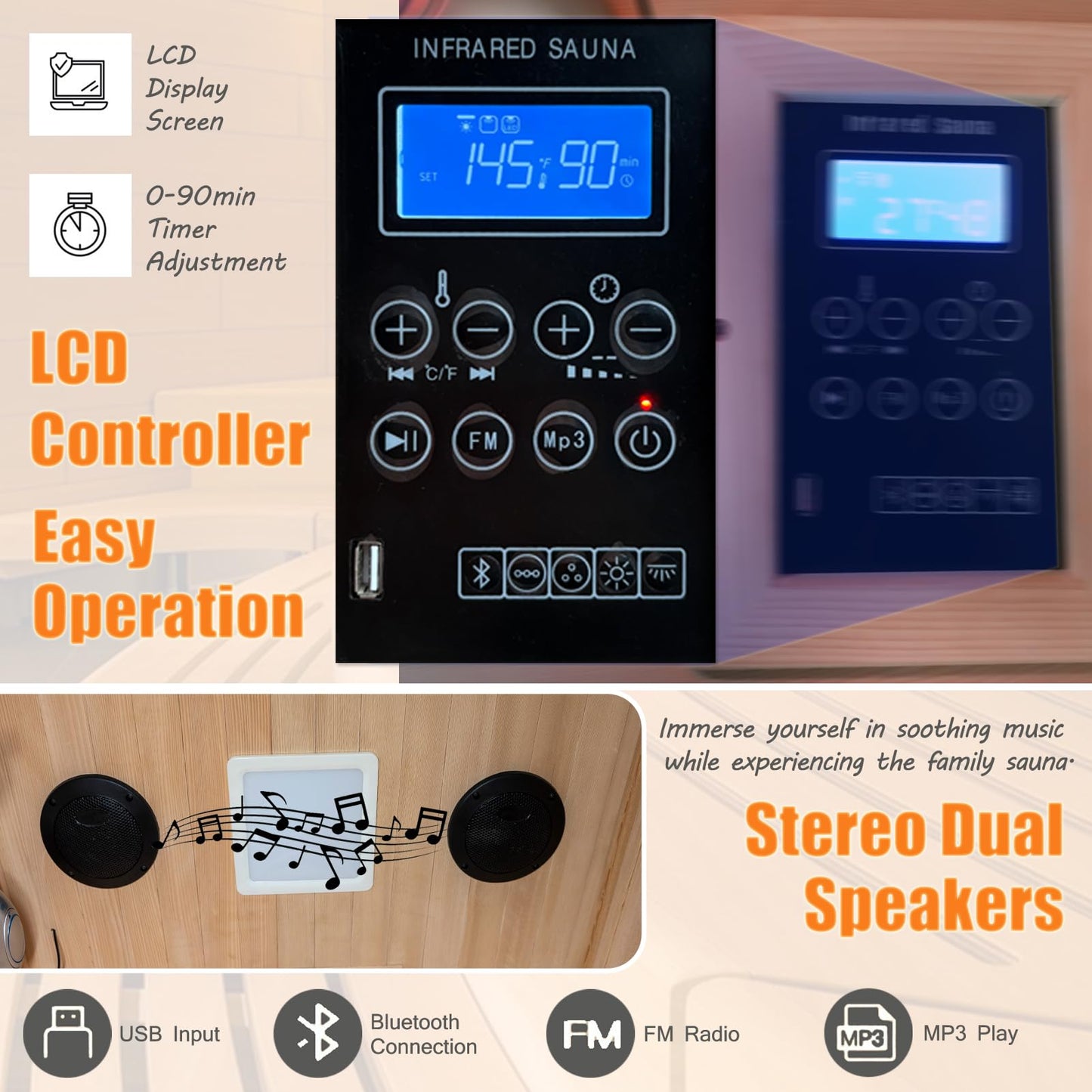 Home Sauna for 1 Person, Far Infrared Sauna with Color Changing Sauna Light,1200W Low EMF Heating Panels, Canadian Hemlock Wood Indoor Sauna, Negative Ion, Bluetooth Speakers, LCD Control Panel
