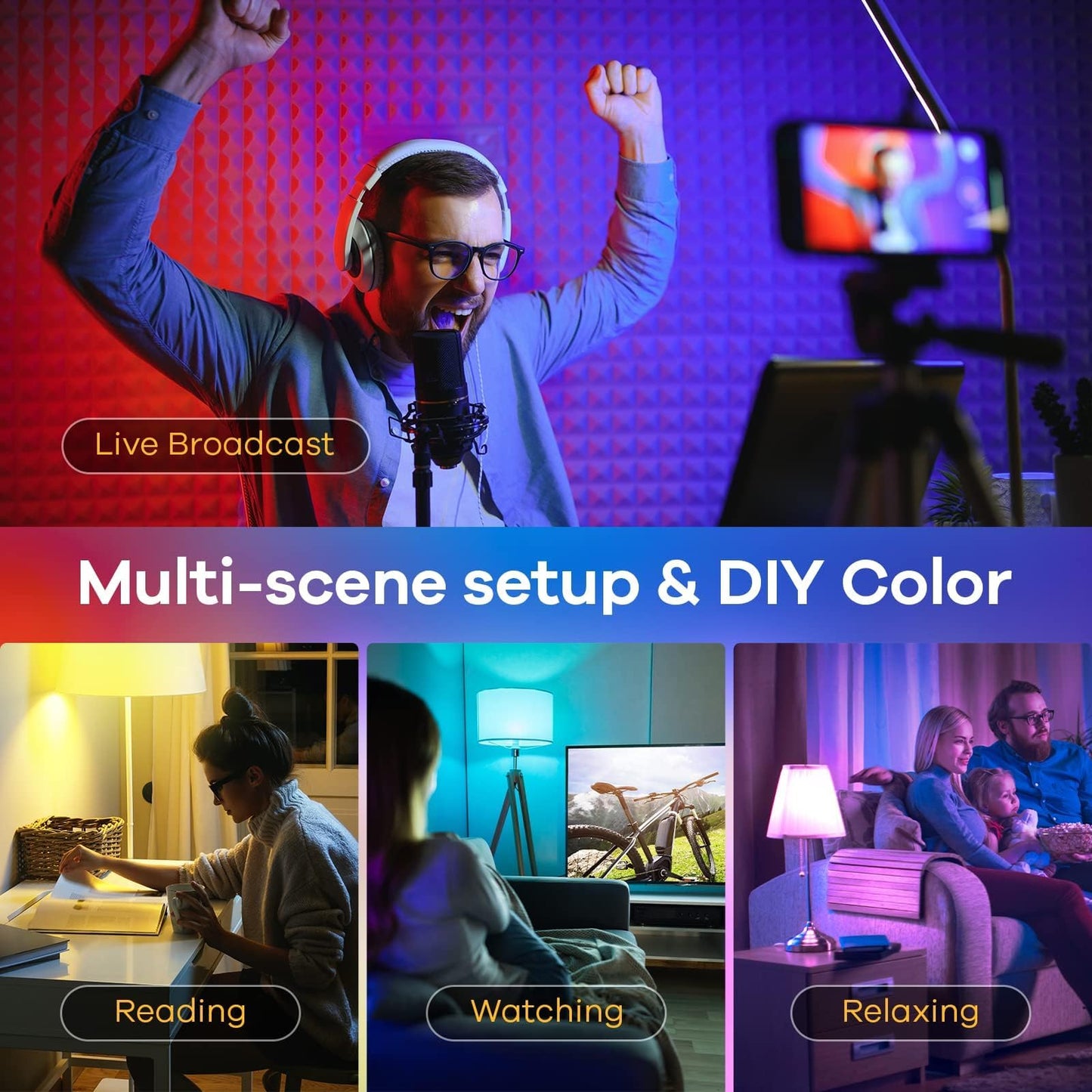 Linkind Matter Smart Light Bulb, WiFi Smart Bulbs, Work with Apple Home, Siri, Alexa, Google, SmartThings, RGBTW Color Changing Bulbs Mood Lighting, Music Sync, A19 E26 60W, 2.4Ghz WiFi 6 Pack
