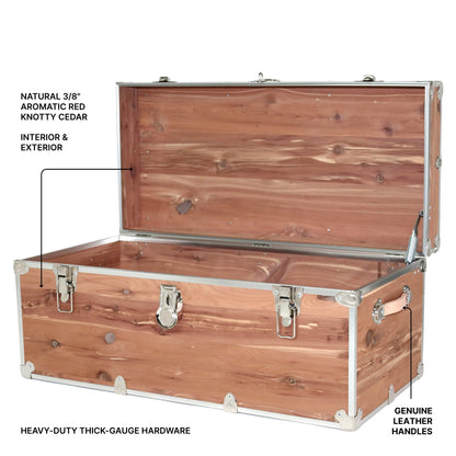 Rhino Trunk & Case Knotty Cedar Chest – Large Storage Box, Coffee Table, End of Bed Trunk or Entryway Storage Bench – 32"x18"x14" USA-Made, Furniture Grade, Heirloom Aesthetic – Strong and Secure