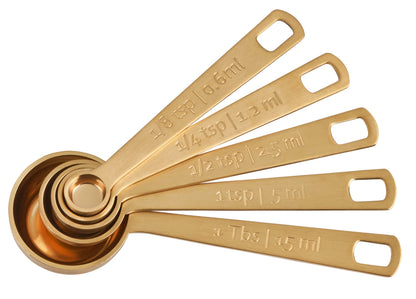 Le Creuset Measuring Spoons, Gold, Set of 5 (1/8,1/4,1/2,1Tsp,1Tb)