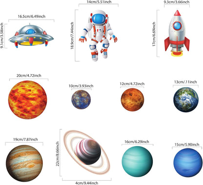 Blulu 30 Pcs Outer Space Party Decoration, Blue Solar System Planet UFO Rocket Astronaut Hanging Swirls