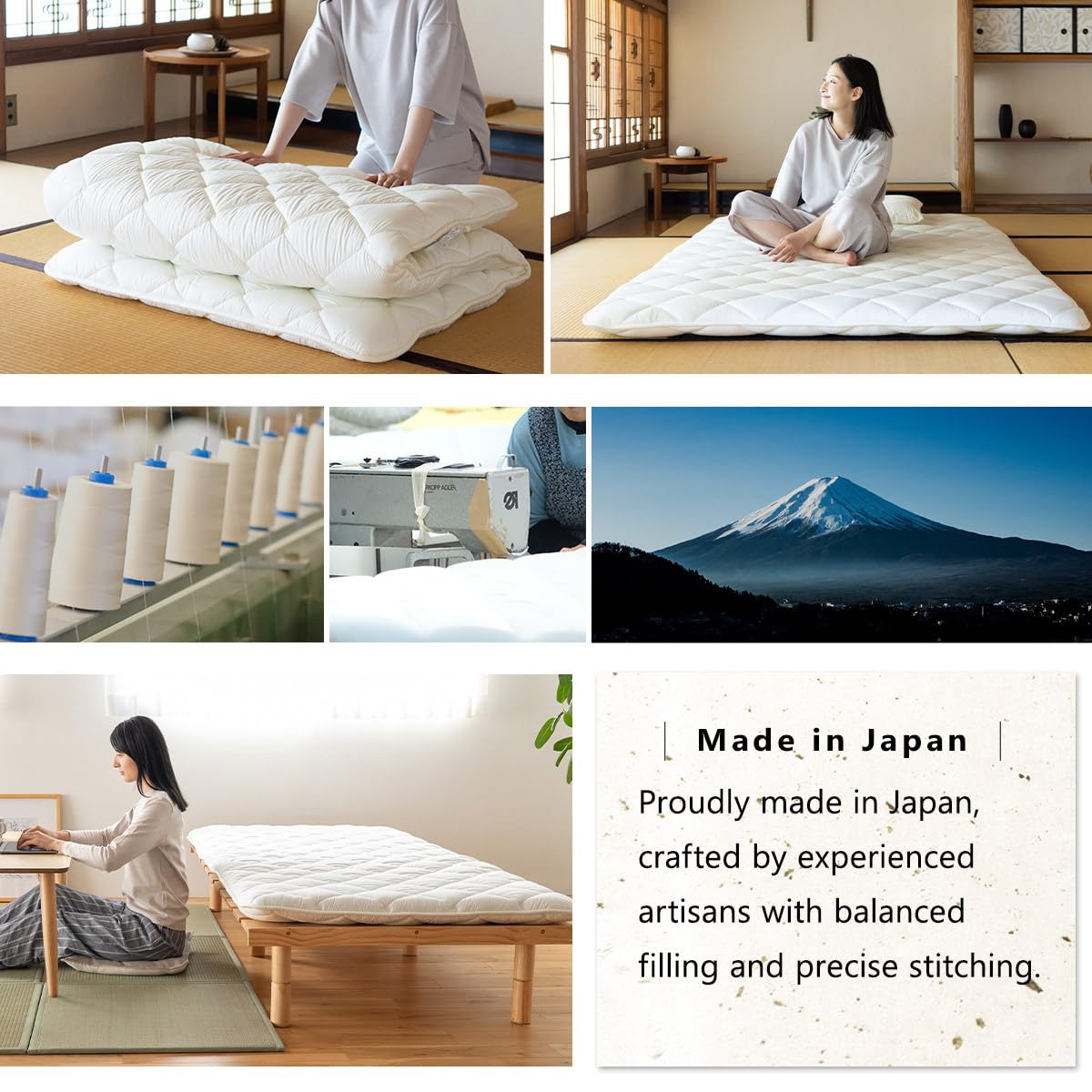 EMOOR Japanese Futon Mattress Premium CLASSE Queen, Floor Sleeping Mat Tatami Shikibuton Igusa Natural Cotton