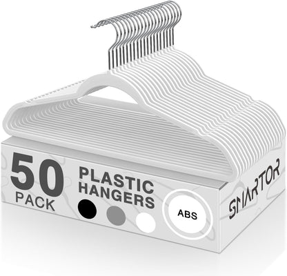 SMARTOR Plastic Hangers 50 Pack - Heavy-Duty, Space-Saving Slim Hangers | Durable & Lightweight - White