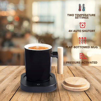 HOWAY Coffee Warmer & Mug Set, Cup Heater for Desk Temperature Control and Smart Auto Shut Off, 14oz, Two temperatures