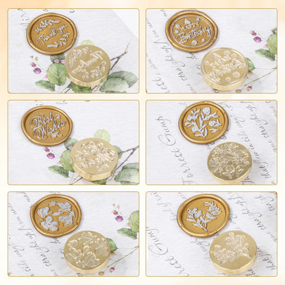 Aottom Wax Seal Kit, Wax Seal Stamp Kit with 24 Colors 624 Pcs Sealing Beads, 6 Packs Brass Stamp Heads, Melting Spoon, Tea Light Candles for Wedding Invitation Envelope Letter Christmas Gift Wrapping