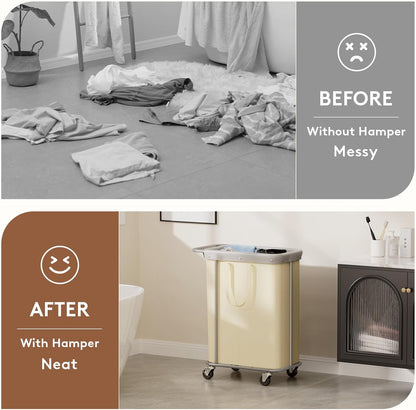 150L 2 Lifewit Large Laundry Basket with Wheels, Tall Section Laundry Hamper Organizer, Rolling Laundry Cart with Steel