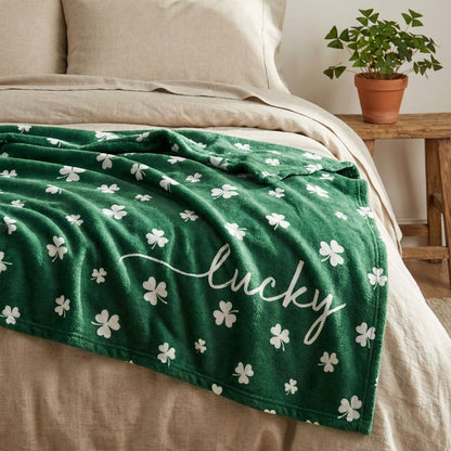 Horaldaily St. Patrick's Day Flannel Blanket Throw, Irish Clover Shamrock Green Soft Fuzzy Plush Cozy Fleece Blankets for Couch Sofa Bed Lounging, Ideal Gifts for Kids Adults Self, 50x60