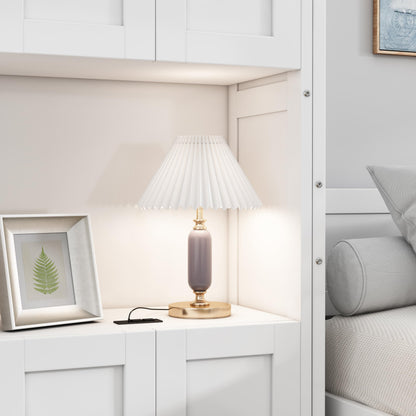 DNYN Queen Size Murphy Bed with Desk & Two Slide Storage Shelf for Small Space,Bedroom,Guest Room,Wooden Wall Bedframe w/Folding into Cabinet Design,Super Save Space & No Box Spring Needed, White