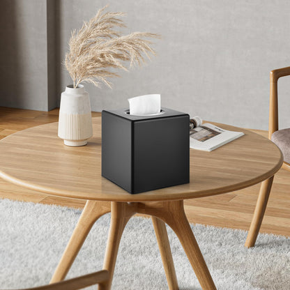 Y-in Hand Tissue Box Cover, Square Facial Tissue Holder Storage for Bathroom Vanity, Countertops, Dressers, Night Stand, Parlors and Offices - Black