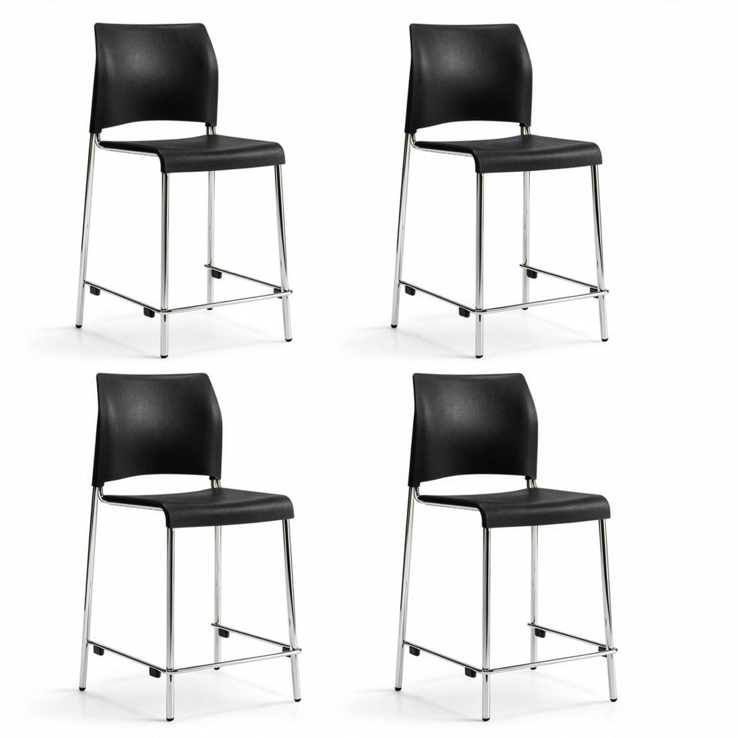 OEF Furnishings OEF8810C-11-10/4 Commercial-Grade Counter Height Stack Chair (Hard Plastic Seat and Back, Black, Chrome Frame, 4-Pack)