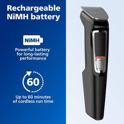 Norelco Philips Multi Groomer - 13 Piece Mens Grooming Kit for Beard, face, Nose, and Ear Hair Trimmer and Hair Clipper - NO Blade Oil Needed, MG3740/40