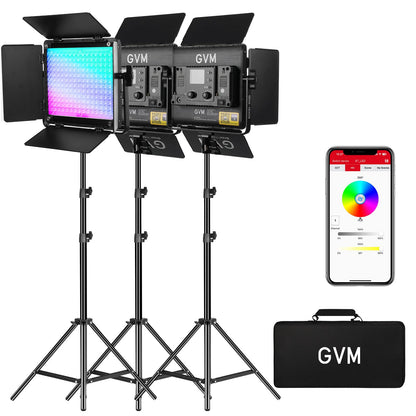 GVM 800D RGB LED Video Light, 2026 Upgraded Panel Light with Optical Lens & 6X Brighter (19500 Lux/0.5m), 3200K-5600K Bi-Color, 20 Scene Modes & CRI97+, Studio Lights, Photography Lighting, 3-Packs