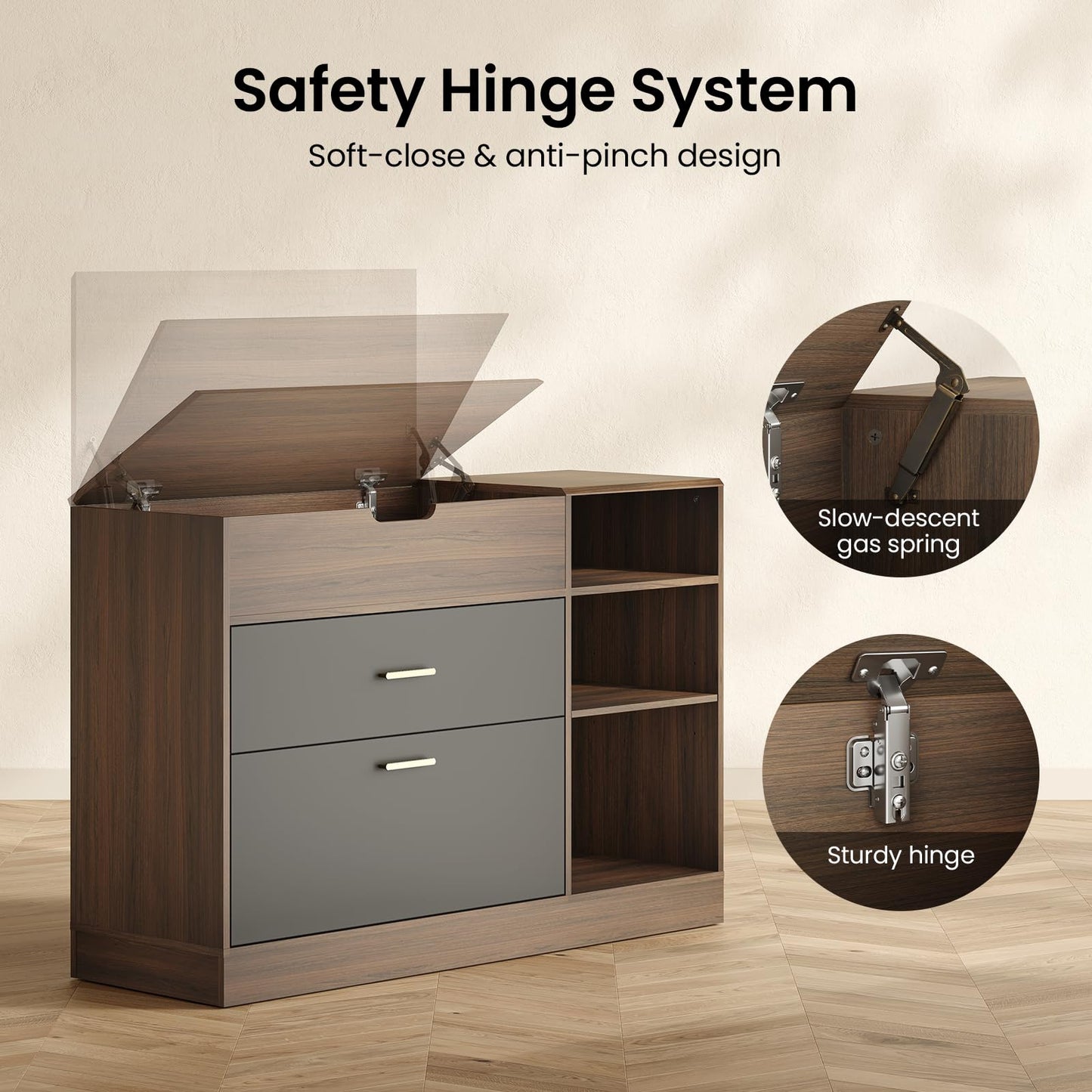 ModernMate Office File Cabinet w/ 2 Drawers, 47.2" Flip - Top Lateral Filing Cabinets w/Adjustable Shelf, Letter/Legal / A4 Hanging File Drawer for Home Office Storage Organizer