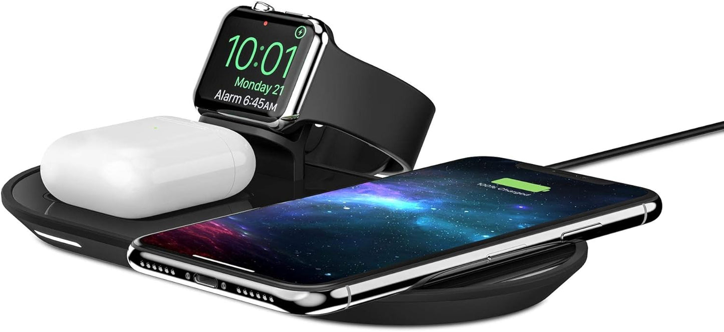 Mophie 3 in 1 Qi Wireless Charging Pad for iPhone, AirPods and Apple Watch - Polished Black (409903518)