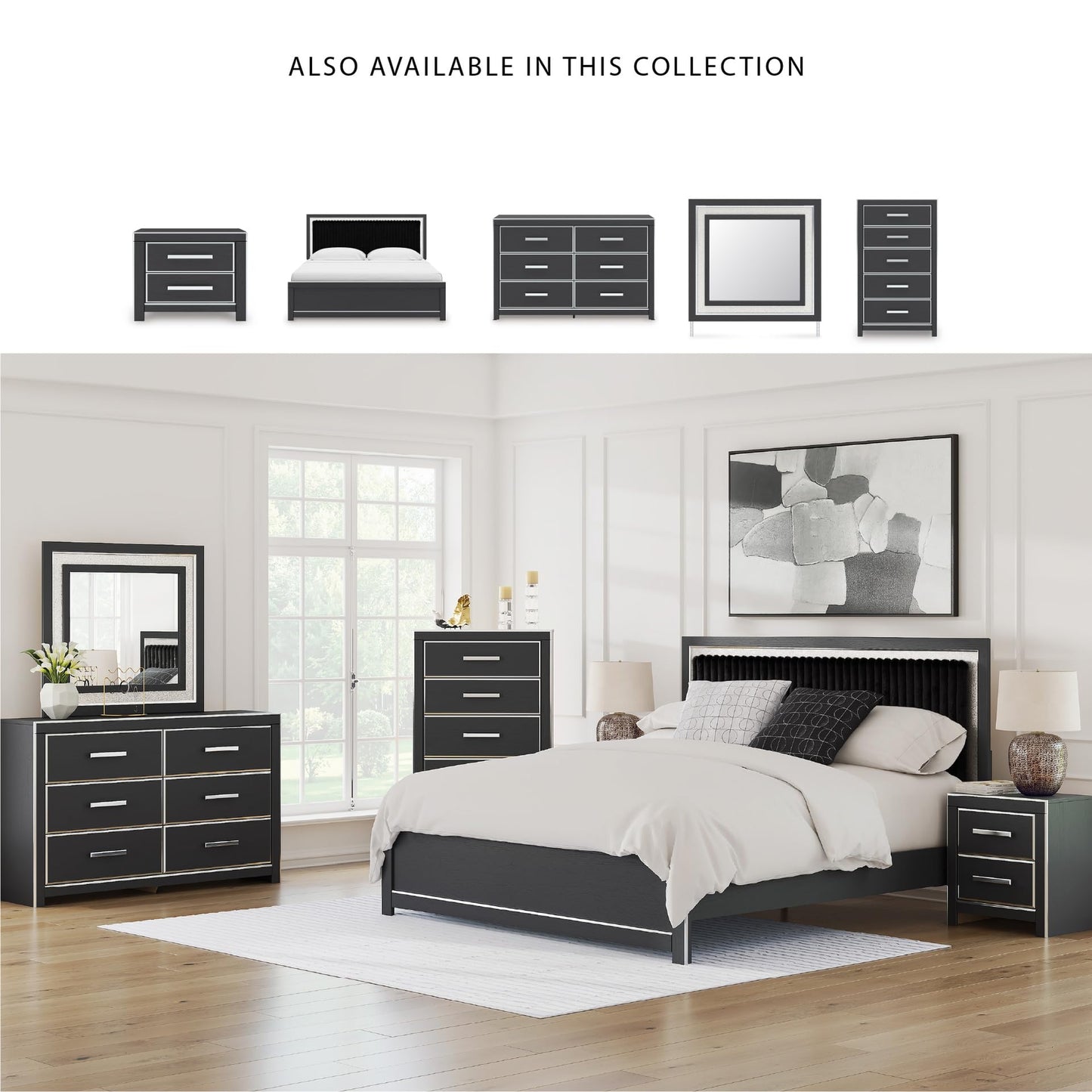 Signature Design by Ashley Ravalori Contemporary 6-Drawer Dresser with Wood Finish, Black
