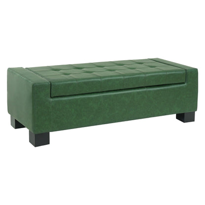 Christopher Knight Home Vance Tufted Storage Ottoman Bench, PU Upholstered Ottoman with Storage, Modern Bedroom End of Bed Bench with Storage, Comfy Living Room Sofa Extra Seat, Green+Black