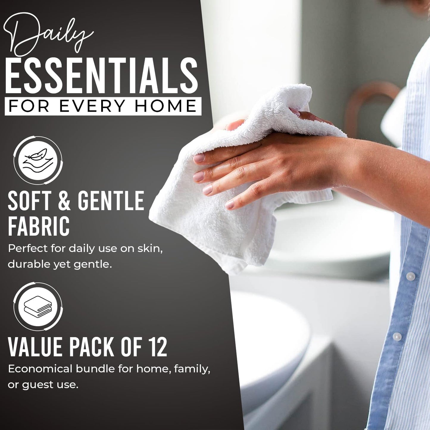 12 Pack [12x12] 100% DAN RIVER Wash Cloths for Showering - Cotton Washcloths Premium Quality Flannel Face Cloths