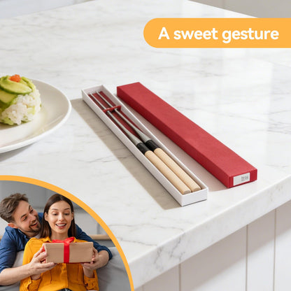 Sushi Chopsticks, 12.4in Stainless Steel Cooking Chopsticks with Wood Handle, Reusable Chop Sticks Dishwasher Safe for Frying, Hot Pot, Noodles and Japanese, Korean, Chinese Foods