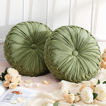 2 15'' Drydiet Pcs Round Throw Velvet Pillows Decorative Pleated Throw Pillows Diameter Accent Pumpkin Boho Chair