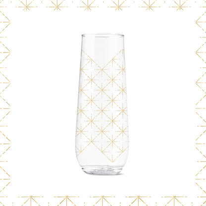 TOSSWARE POP 9oz Flute Festive Cheers Series, SET OF 6, Premium Quality, Recyclable, Unbreakable & Crystal Clear Plastic Printed Champagne Glasses