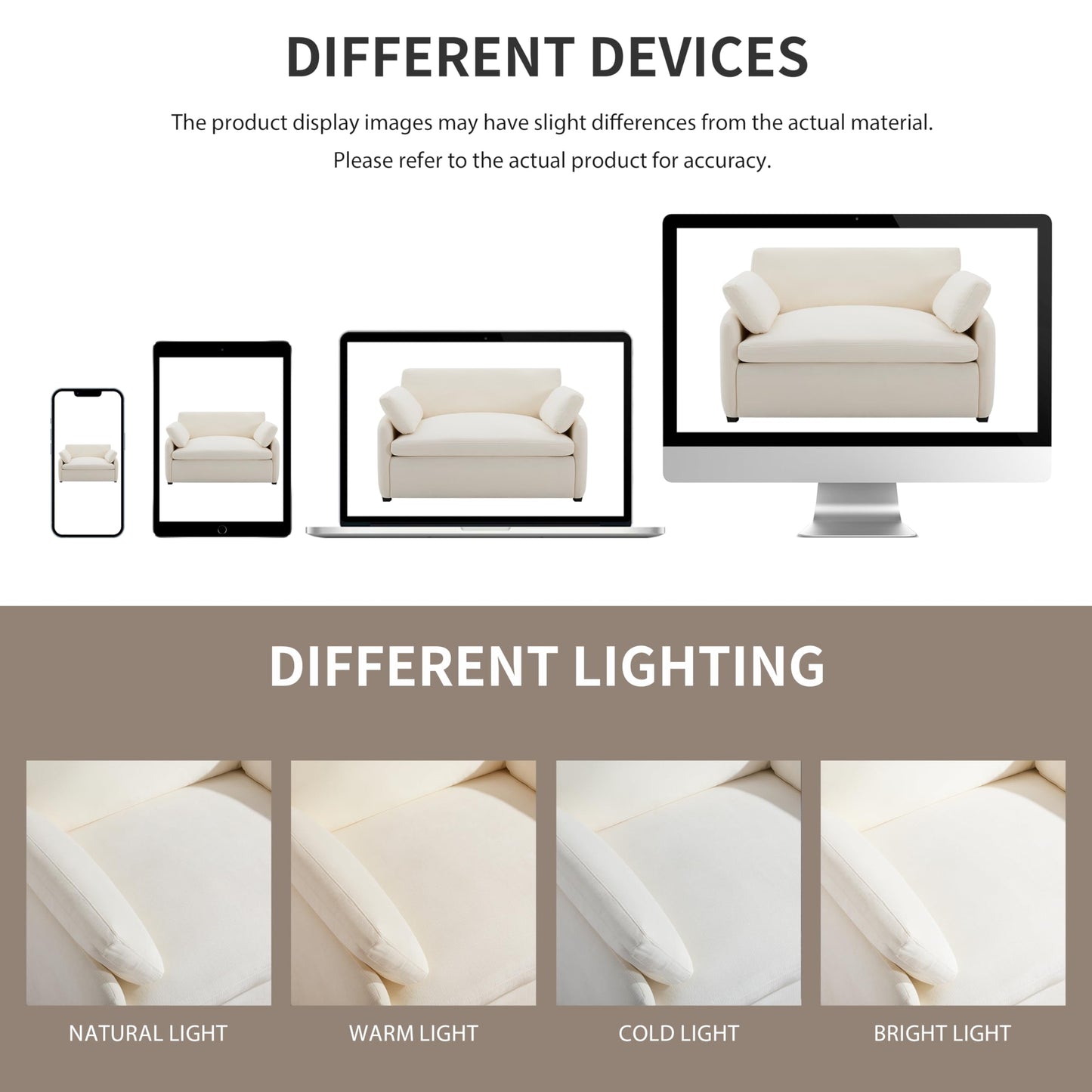 Merax 50 x 43 Oversized Chenille Single Sofa Chair,Wide and Deep Seat Accent Chair,Modern Upholstered Comfy Couch with Pillows for Living Room,Apartment,Bedroom,Cream