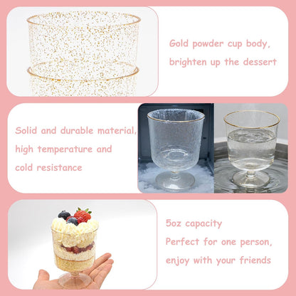 120 Pack 60 Pack Plastic Dessert Cups with Spoons Clear Yogurt Parfait Appetier Cup with Gold Glitter for Party