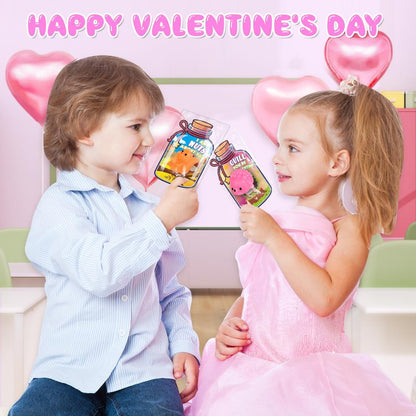 Valentines Day Gifts for Kids School, 32 Pack Cute Kawaii Mochi Squishy Toys Glow in The Dark with Animal Valentines Day Card, Fidget Squishy Toys for Classroom Class Exchange Party Favors