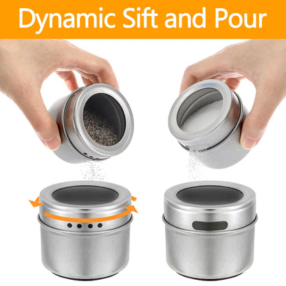 Bekith 20 Pack Magnetic Spice Jars, Magnetic Spice Containers for Refrigerator, Seasoning Tins with Clear Top Lid, 240 PVC Spice Label Set
