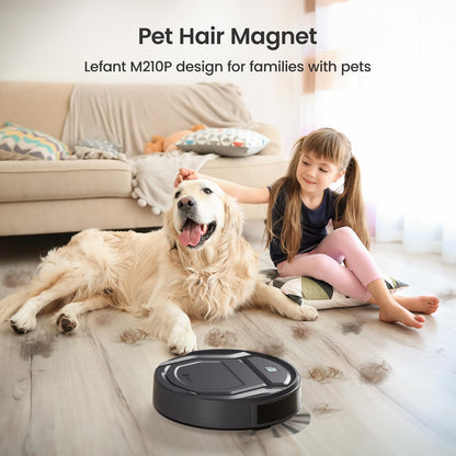 Lefant Robot Vacuum Cleaner, 120 Mins Runtime, Compact Design, Low Noise, Powerful Suction, Wi-Fi/App/Voice Control, Self-Charging, Scheduled Cleaning, Ideal for Pet Hair and Hard Floors, M210 Black