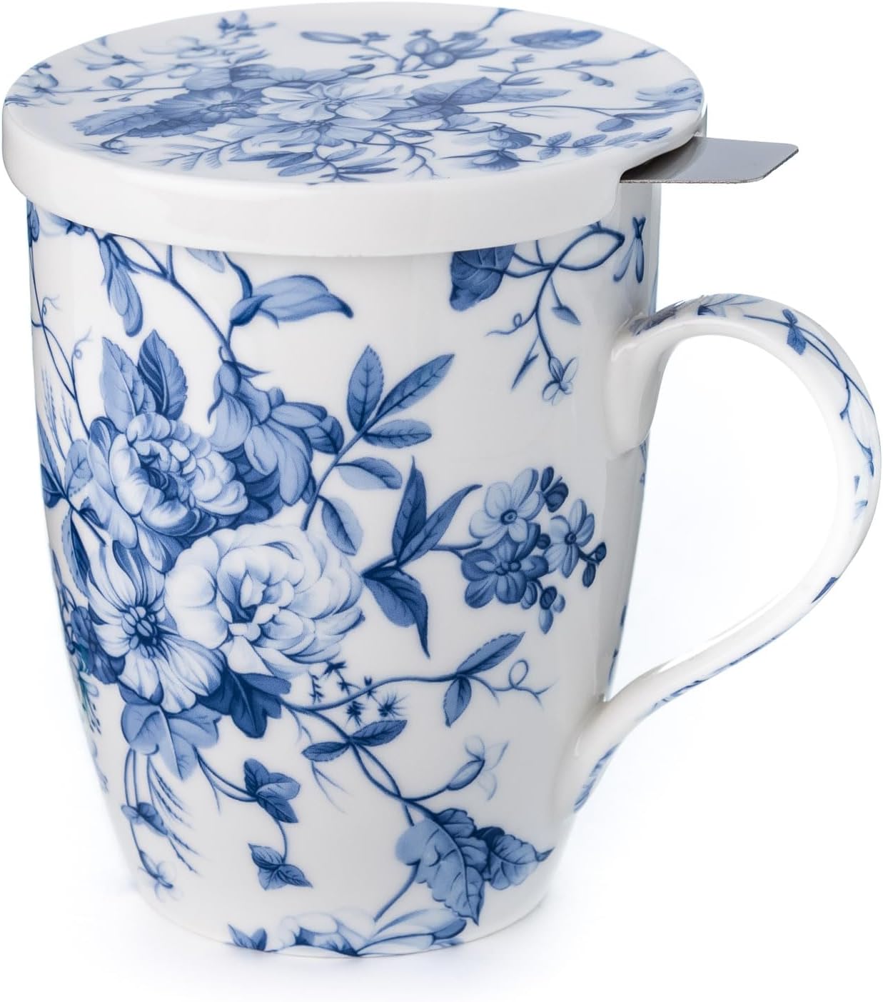 McIntosh Always In Bloom Fine Bone China Tea Mug with Infuser and Lid, 15 oz, in Matching Gift Box